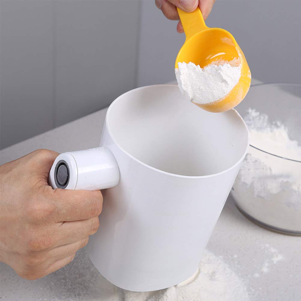 SHANSHAN Flour Sifter Electric Sieve Cooking Stainless Steel Mesh Shaker Kitchen Cakes Sugar Handheld Cup Shape Baking Tool Battery Operated Strainer Pastry