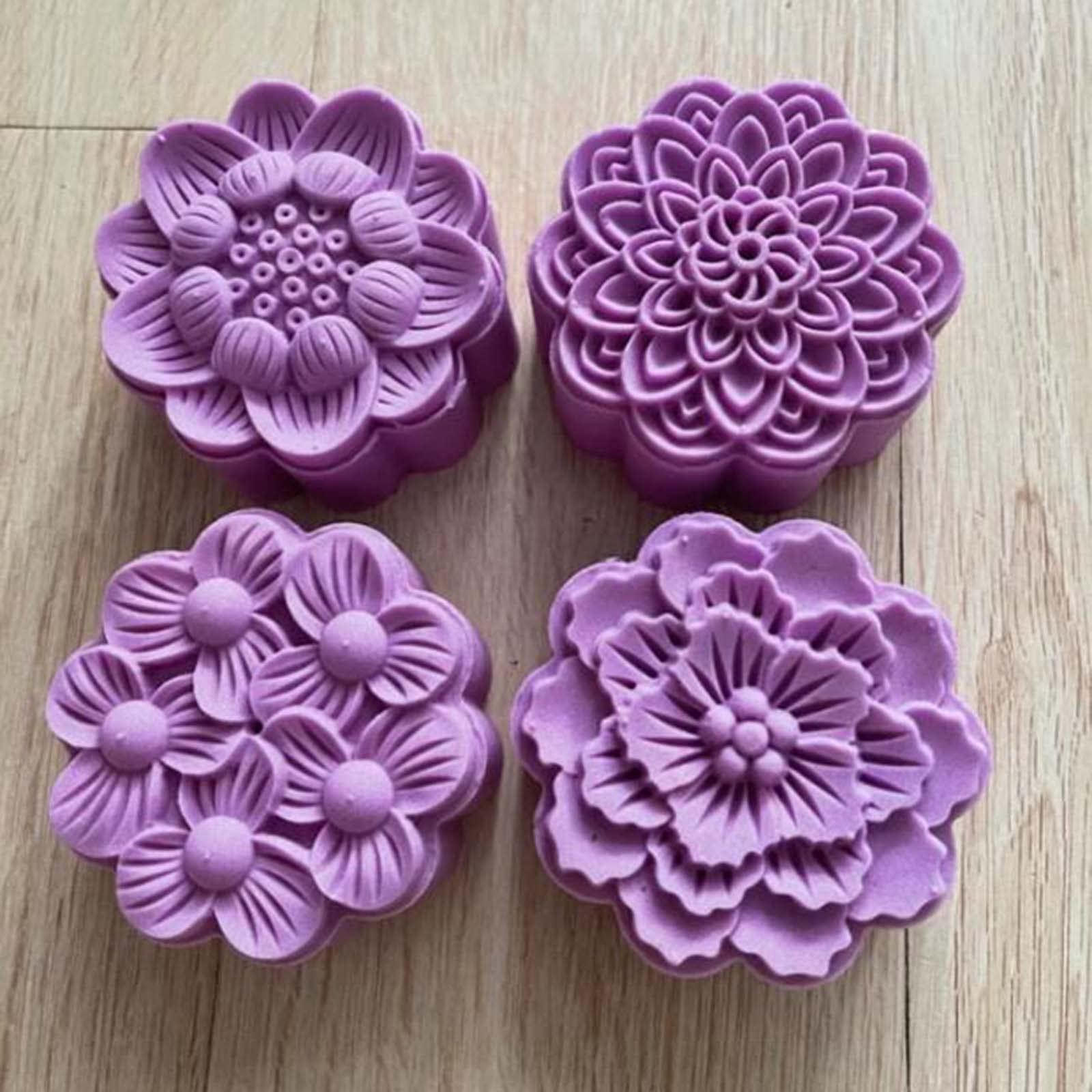 Moon Cake Mold Chinese Mid-Autumn Festival Cookie Stamp Set, Cute Flower Shape Pastry Moulds Mooncake Molds Mooncake Mould Baking Gadget