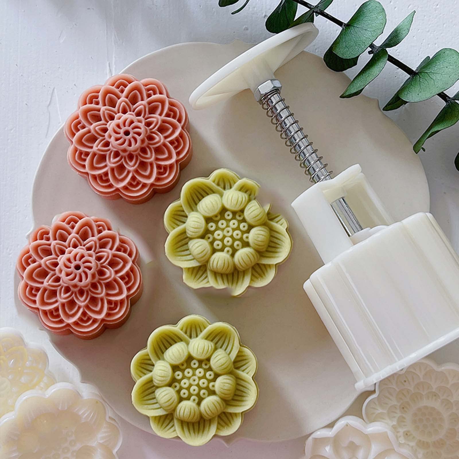 Moon Cake Mold Chinese Mid-Autumn Festival Cookie Stamp Set, Cute Flower Shape Pastry Moulds Mooncake Molds Mooncake Mould Baking Gadget