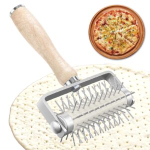 pizza dough docker and pastry roller with stainless steel spikes - prevents dough from blistering - commercial-grade pizza making tool