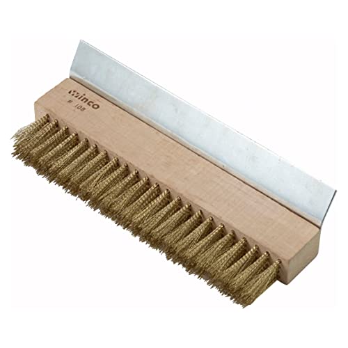 Winco Brass Wire Oven Bristle Brush with Metal Scraper,Brown,Medium