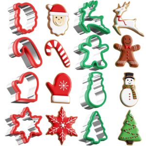 christmas cookie cutters set 8 pieces, holiday cookie cutters with comfort grip, stainless steel baking cutters christmas shapes for xmas, gingerbread man, snowflakes, christmas tree, santa, etc