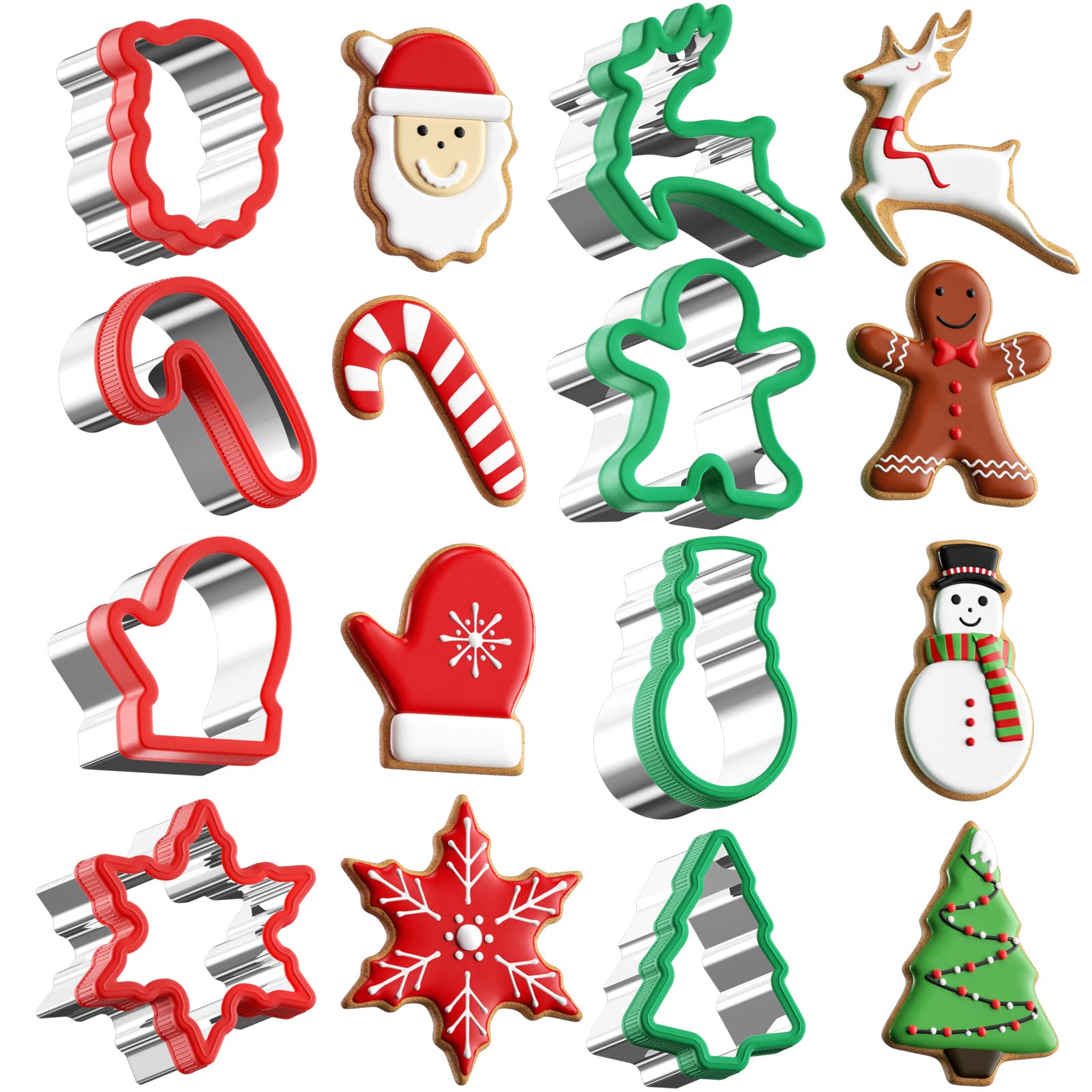 Christmas Cookie cutters Set 8 Pieces, Holiday Cookie Cutters with Comfort Grip, Stainless Steel Baking Cutters Christmas Shapes for Xmas, Gingerbread Man, Snowflakes, Christmas Tree, Santa, etc