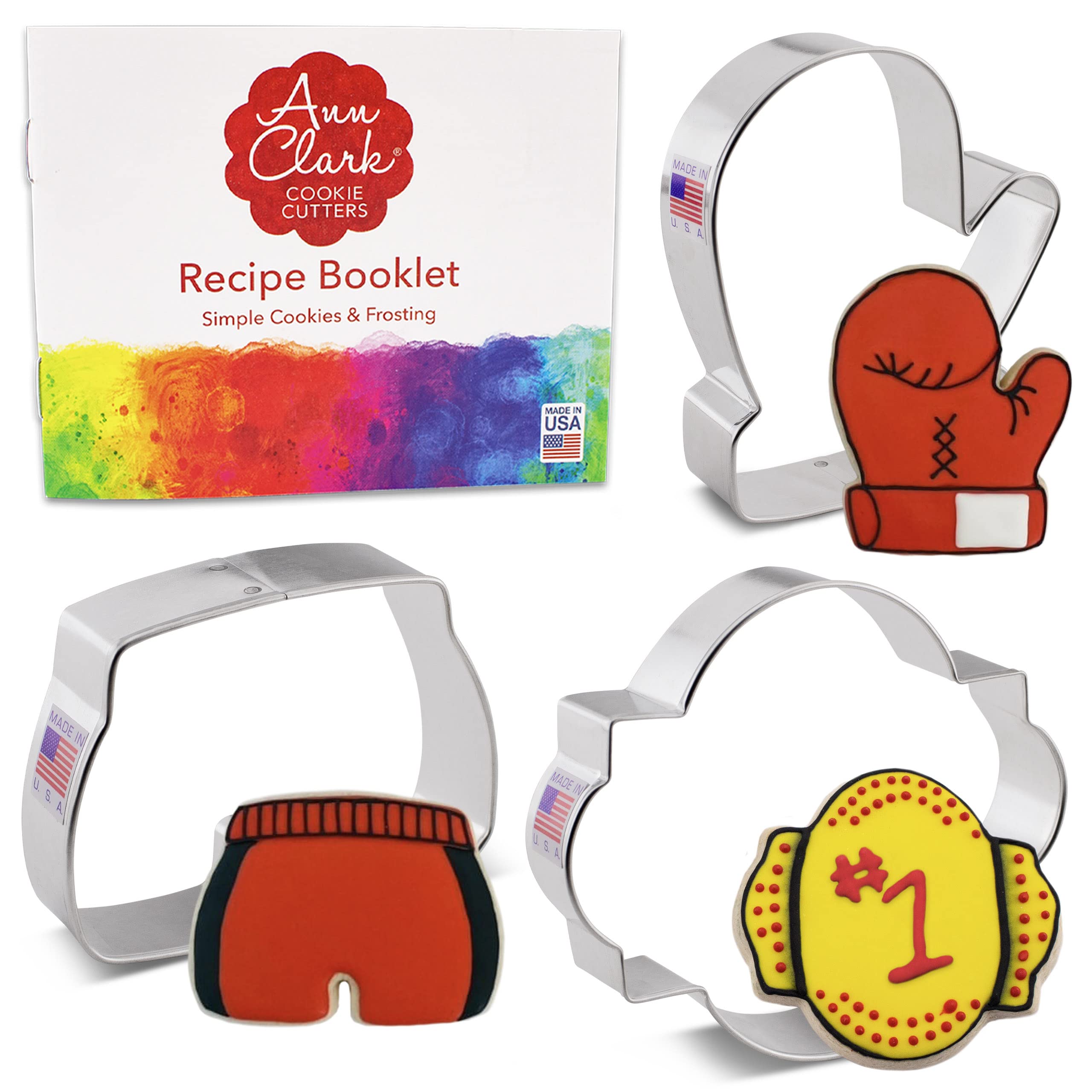 Boxing Cookie Cutters 3-Pc. Set Made in the USA by Ann Clark, Boxing Glove, Boxing Trunks, Championship Belt