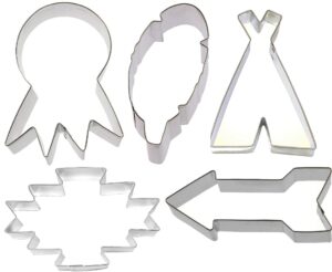 native dream catcher cookie cutter 5 piece set from the cookie cutter shop - teepee, feather, dream catcher, boho plaque, arrow cookie cutters - tin plated steel cookie cutters