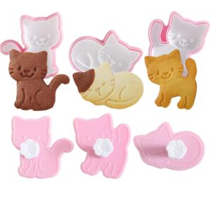 goodfeer cookie cutters cat shape,3pcs animal cookie stamps for baking, bladeless safety baking molds for biscuit