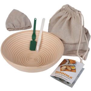 Banneton Bread Basket – Sourdough Proofing Set – Bread Bowl & Linen Liner Cloth + Lames – Rattan Basket No Smell – Bread Bag Included – 10” Brotform – for Homemade Bread