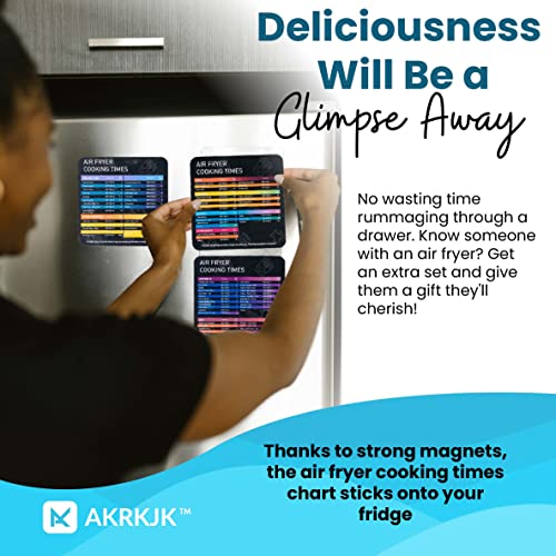 AKRKJK 50 Air Fryer Liners and 3 Magnetic Cheat Sheets - Food-Grade Disposable Air Fryer Parchment Paper Liners - Time-Saving Air Fryer Cheat Sheet Magnets - Cook Cleaner and Faster