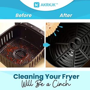 AKRKJK 50 Air Fryer Liners and 3 Magnetic Cheat Sheets - Food-Grade Disposable Air Fryer Parchment Paper Liners - Time-Saving Air Fryer Cheat Sheet Magnets - Cook Cleaner and Faster