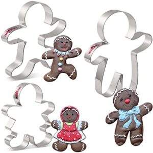 liliao gingerbread man cookie cutter set winter christmas - 3 piece - gingerbread girl, running gingerbread man and extra large waving gingerbread man biscuit cutters - stainless steel