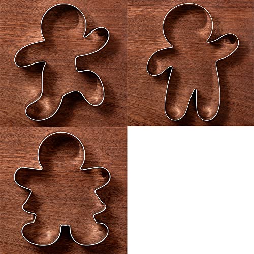 LILIAO Gingerbread Man Cookie Cutter Set Winter Christmas - 3 Piece - Gingerbread Girl, Running Gingerbread Man and Extra Large Waving Gingerbread Man Biscuit Cutters - Stainless Steel