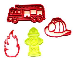 firefighter fireman detailed fire truck hydrant helmet set of 4 cookie cutters made in usa pr1397