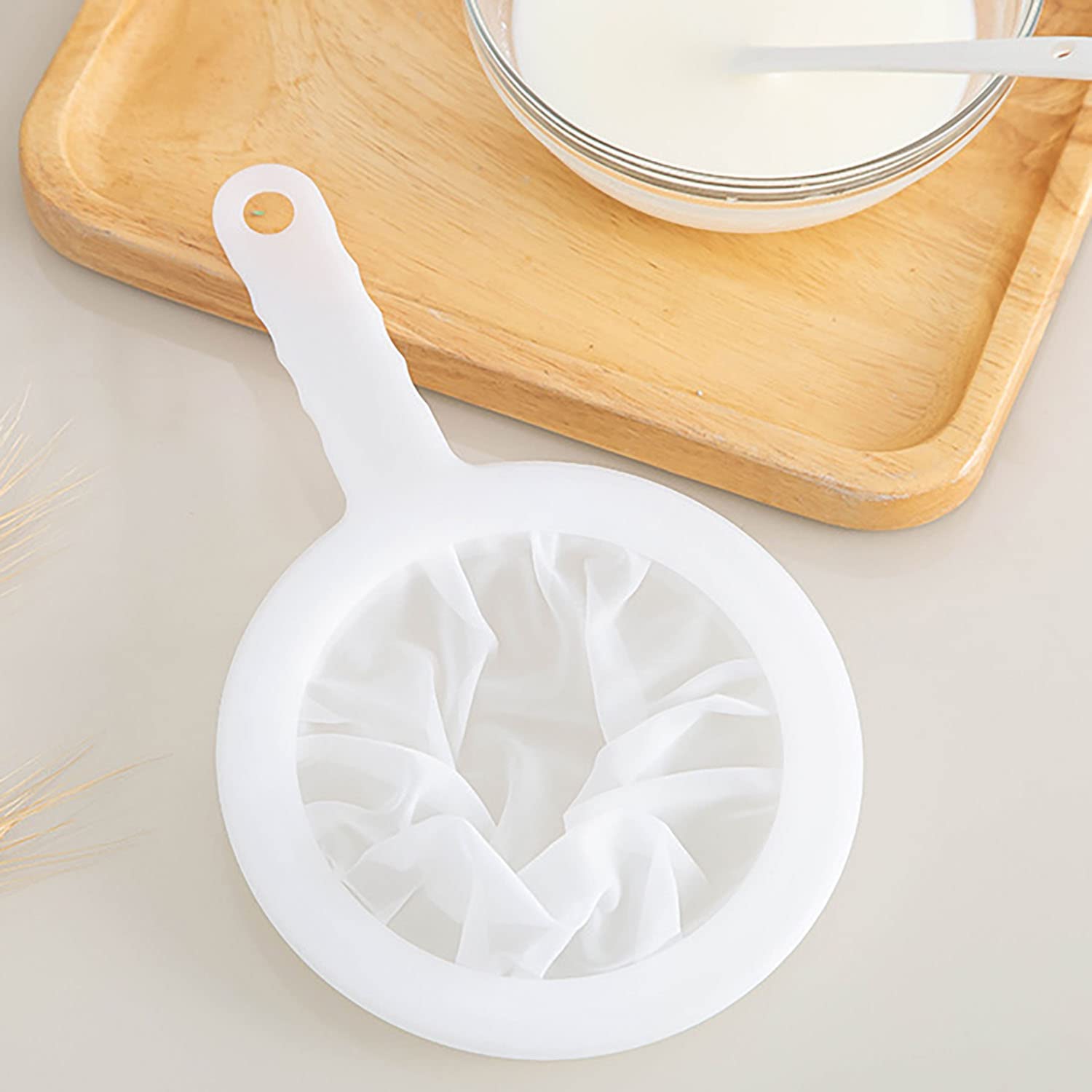 MEETOOT White Fine Nylon Food Yogurt Mesh Sieve Scoop Filter for Nut Milk Coffee Tea