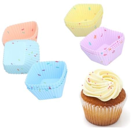 20PCS Silicone Baking Cups, Reusable Square Cupcake Molds Non-stick Muffin Liners for Party Halloween Christmas Muffin Cake Mold Cupcake Baking Molds for Making Muffin Chocolate Bread, Multicolor