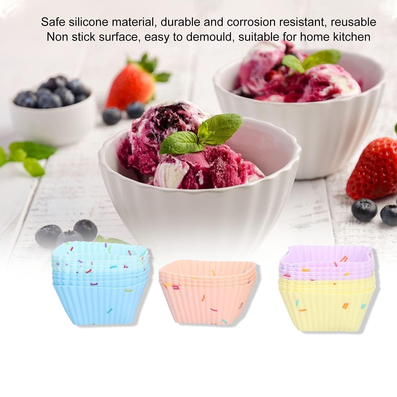 20PCS Silicone Baking Cups, Reusable Square Cupcake Molds Non-stick Muffin Liners for Party Halloween Christmas Muffin Cake Mold Cupcake Baking Molds for Making Muffin Chocolate Bread, Multicolor