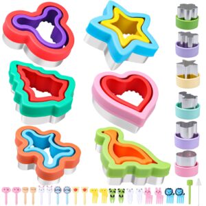 sandwich cutter and sealer set, 34pcs bread sandwich decruster maker vegetable fruit cookie cutters for kids bento lunch box diy cookie stamps mold heart mickey dinosaur christmas tree shapes cutters
