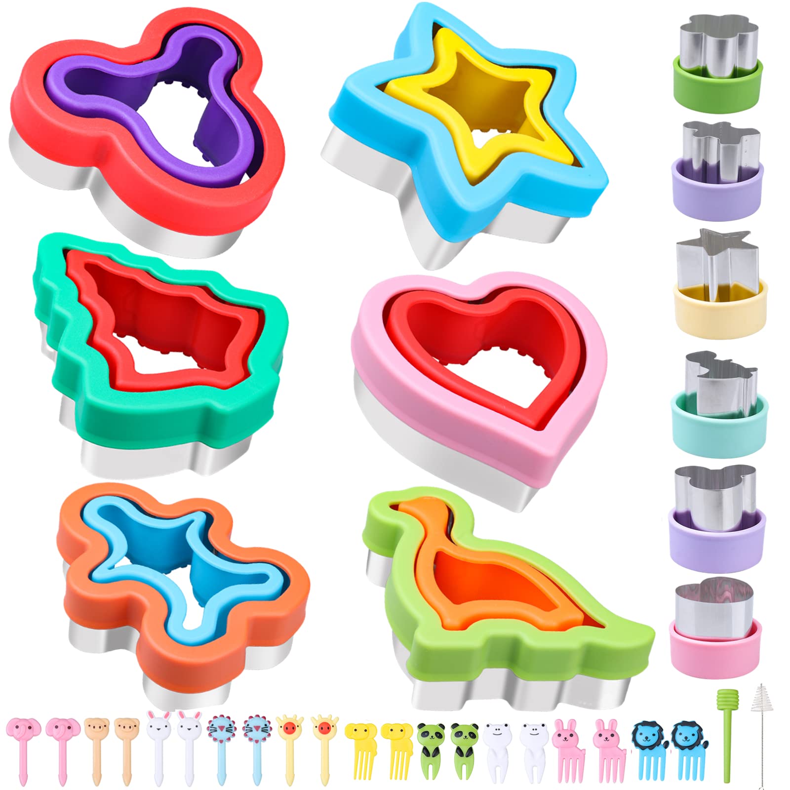 Sandwich Cutter and Sealer Set, 34Pcs Bread Sandwich Decruster Maker Vegetable Fruit Cookie Cutters for Kids Bento Lunch Box DIY Cookie Stamps Mold Heart Mickey Dinosaur christmas tree Shapes Cutters