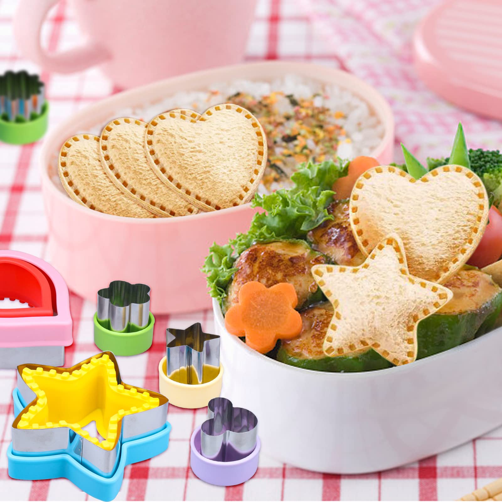 Sandwich Cutter and Sealer Set, 34Pcs Bread Sandwich Decruster Maker Vegetable Fruit Cookie Cutters for Kids Bento Lunch Box DIY Cookie Stamps Mold Heart Mickey Dinosaur christmas tree Shapes Cutters