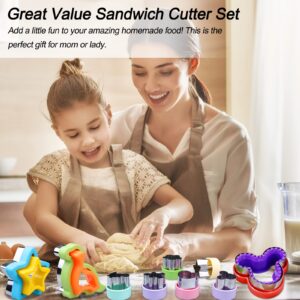 Sandwich Cutter and Sealer Set, 34Pcs Bread Sandwich Decruster Maker Vegetable Fruit Cookie Cutters for Kids Bento Lunch Box DIY Cookie Stamps Mold Heart Mickey Dinosaur christmas tree Shapes Cutters