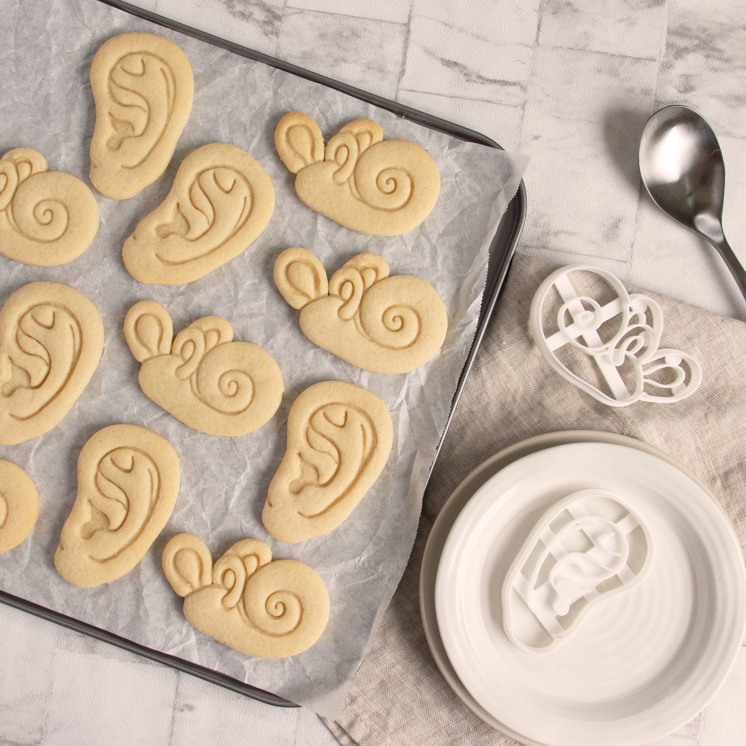 Set of 2 Ear cookie cutters (Designs: Anatomical Human Ear and Cochlea Inner Ear), 2 pieces - Bakerlogy