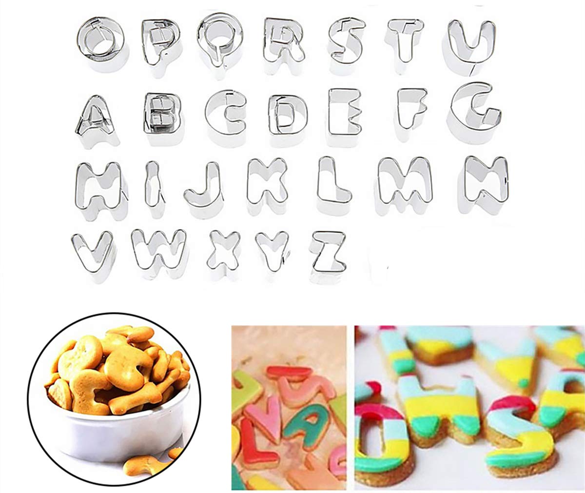 FantasyDay Gift Set Classic Holiday Large Alphabet Fruit Cookie Cutter Kit - 3 Inches - Stainless Steel Pastry Cutters Set for Biscuits, Dough, Fondant, Donuts - 26Pcs Educational Letters Cutters #1