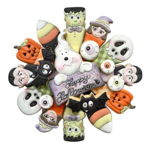 LILIAO Halloween Cookie Cutter Set - 8 Piece - Skull, Witch, Candy Corn, Vampire, Pumpkin, Zombie, Bat and Ghost Plaque Fondant Biscuit Cutters - Stainless Steel