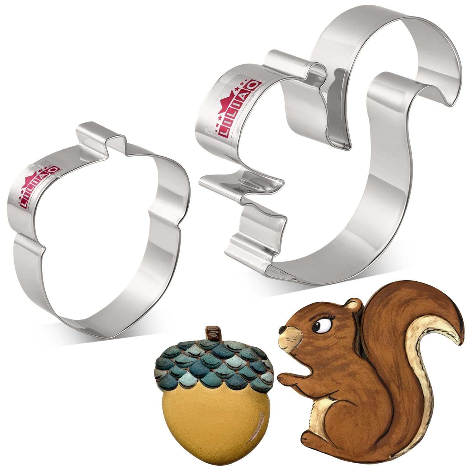 LILIAO Squirrel and Acorn Cookie Cutters for Thanksgiving - Stainless Steel