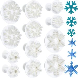 12 pieces snowflake plunger cutters christmas winter snowflake mold cookie fondant christmas snowflake frozen plunger cutter cake decoration embossing tool