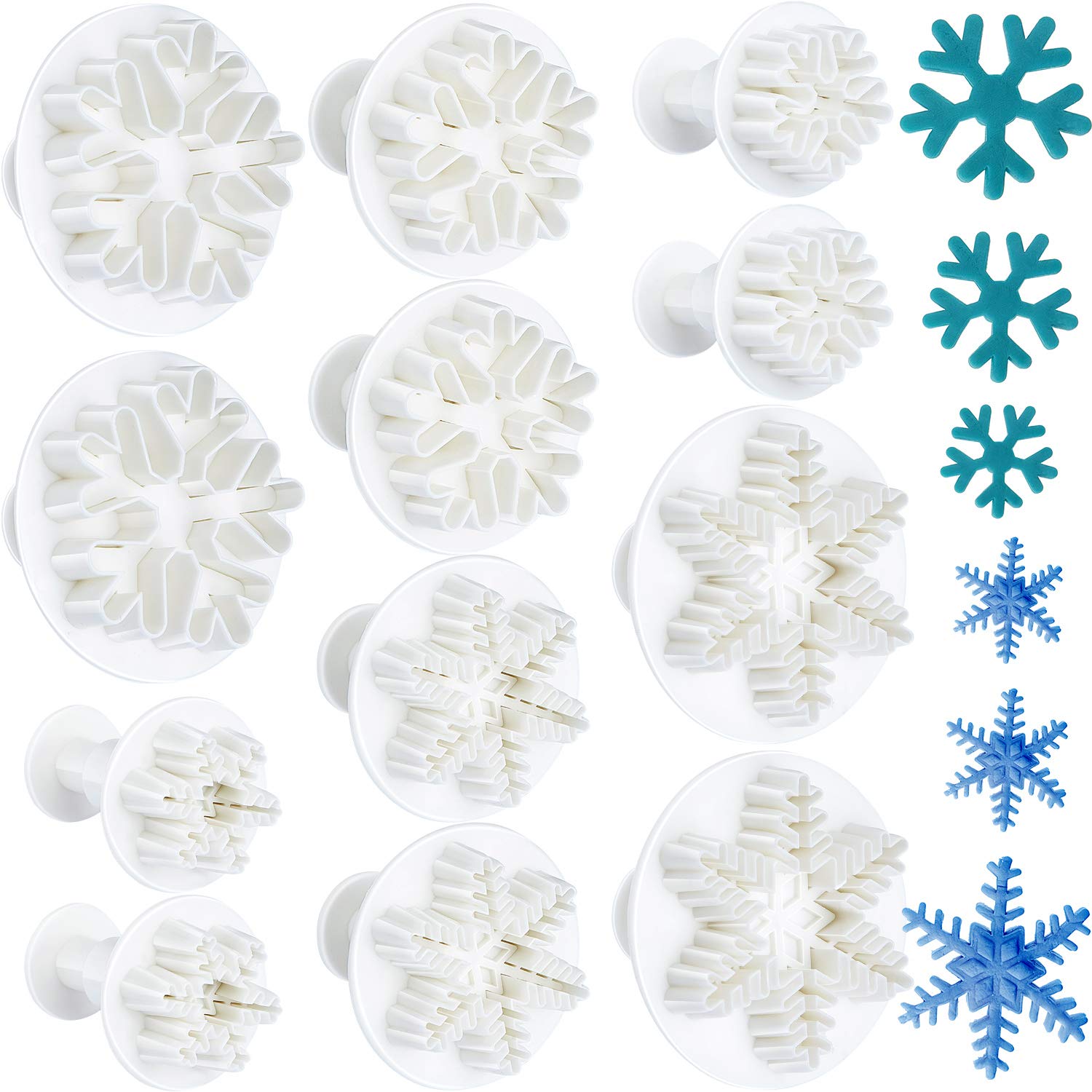 12 Pieces Snowflake Plunger Cutters Christmas Winter Snowflake Mold Cookie Fondant Christmas Snowflake Frozen Plunger Cutter Cake Decoration Embossing Tool