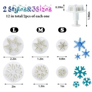 12 Pieces Snowflake Plunger Cutters Christmas Winter Snowflake Mold Cookie Fondant Christmas Snowflake Frozen Plunger Cutter Cake Decoration Embossing Tool