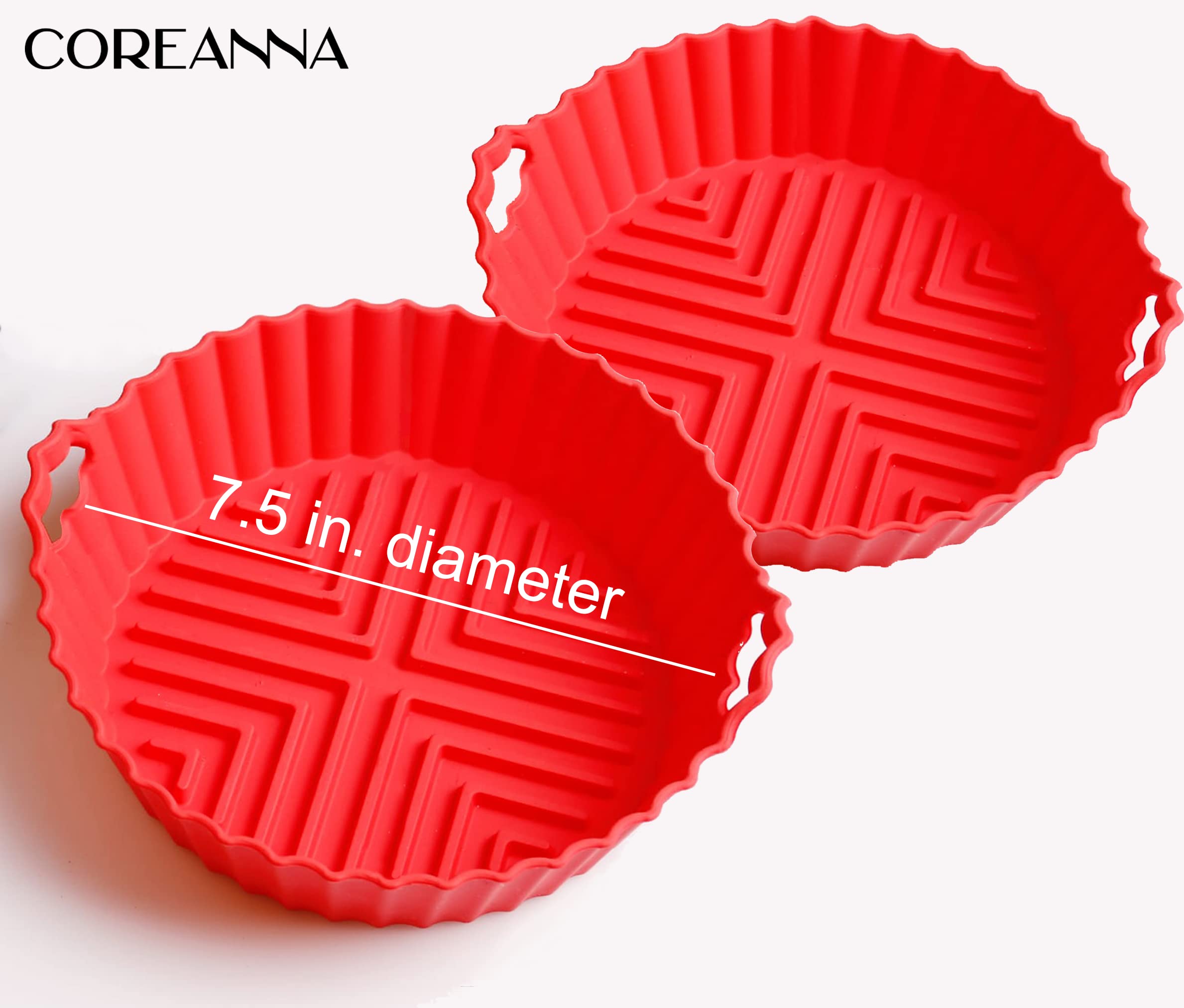COREANNA Air Fryer Liners - "2-Pack Silicone Air Fryer Silicone Liners - Reusable, Heat Resistant, and Easy to Clean Replacement Pot for Air Fryer Oven Accessories - "Red"