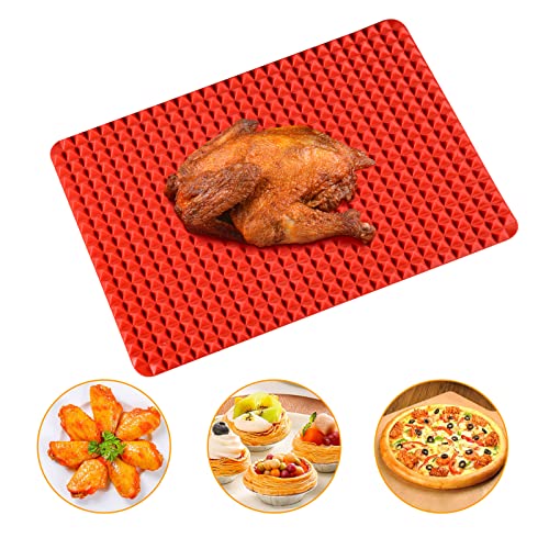 Fimary Pyramid Silicone Baking Mat, Non-stick Cooking Mat, 16" x 11.5" Healthy Fat Reducing Silicone Baking Sheet for Grilling BBQ, Roasting Pastry, Bacon Cooker Mats for Oven (Red)