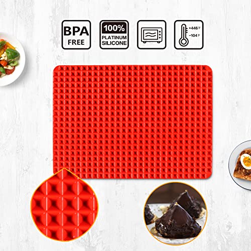 Fimary Pyramid Silicone Baking Mat, Non-stick Cooking Mat, 16" x 11.5" Healthy Fat Reducing Silicone Baking Sheet for Grilling BBQ, Roasting Pastry, Bacon Cooker Mats for Oven (Red)