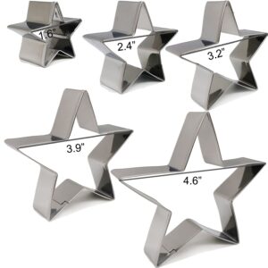 Vokop Star Cookie Cutter Set-5 Pack Stainless Steel Five-Pointed Star Biscuit Molds Fondant Cake Cookie Cutter Set Pastry Mold