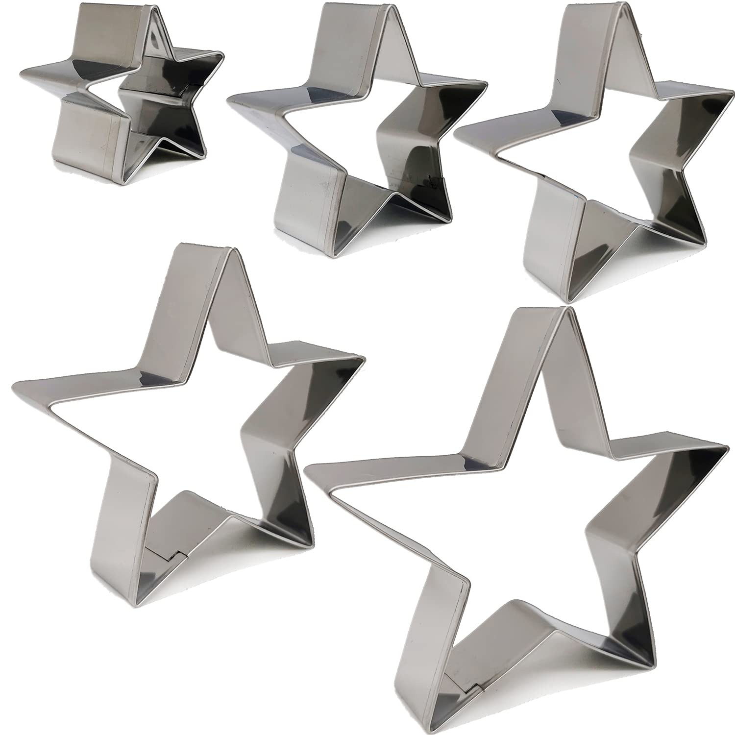 Vokop Star Cookie Cutter Set-5 Pack Stainless Steel Five-Pointed Star Biscuit Molds Fondant Cake Cookie Cutter Set Pastry Mold