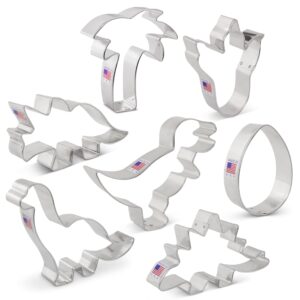 Dinosaur Cookie Cutters 7-Pc. Set Made in the USA by Ann Clark, T-Rex, Brontosaurus, Stegosaurus, Dino Foot, Egg and more