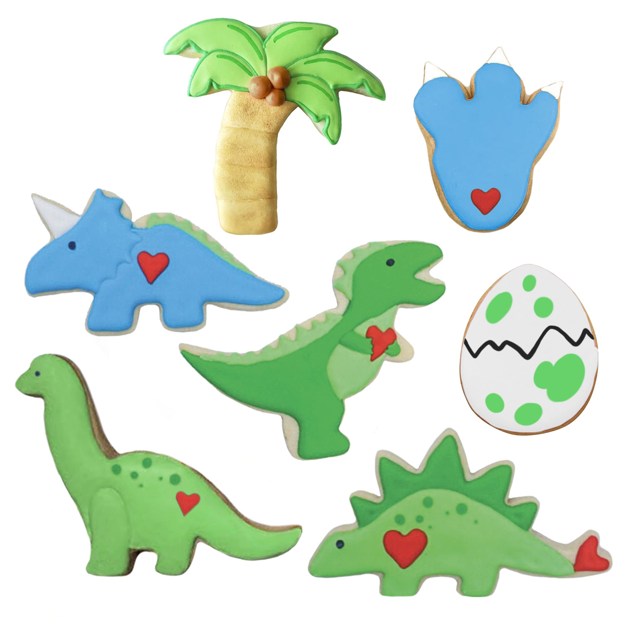 Dinosaur Cookie Cutters 7-Pc. Set Made in the USA by Ann Clark, T-Rex, Brontosaurus, Stegosaurus, Dino Foot, Egg and more