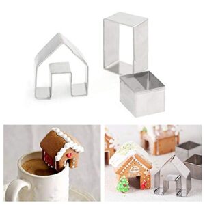 kalaien 3pcs stainless steel christmas mini house mold gingerbread cookie cutter set cupcake chocolate house (small)