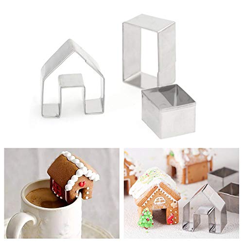 KALAIEN 3Pcs Stainless Steel Christmas Mini House Mold Gingerbread Cookie Cutter Set Cupcake Chocolate House (Small)