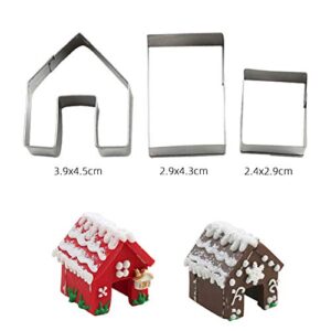 KALAIEN 3Pcs Stainless Steel Christmas Mini House Mold Gingerbread Cookie Cutter Set Cupcake Chocolate House (Small)