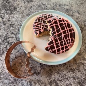 3 Inch Round Cookie Cutter with bite taken out - Handcrafted Copper Cookie Cutter by The Fussy Pup