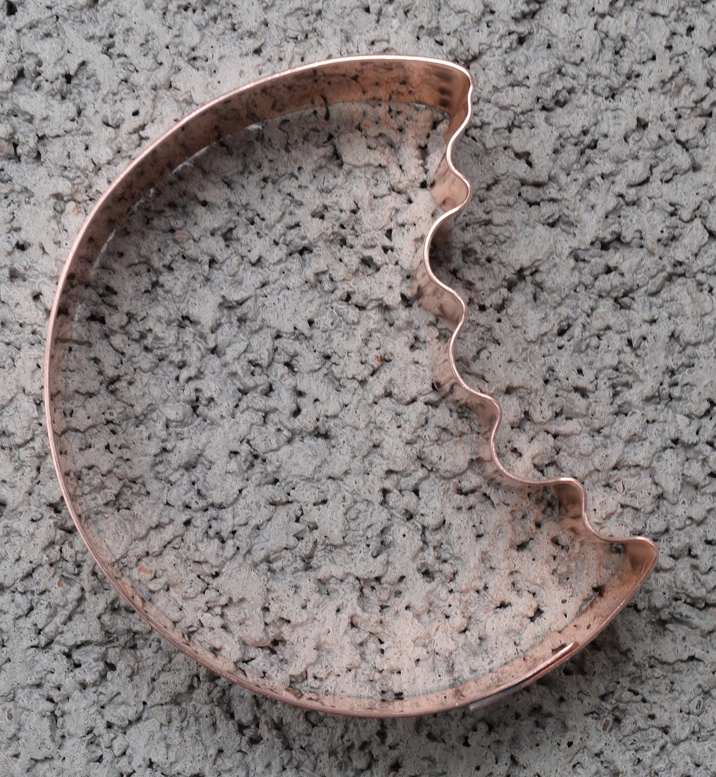 3 Inch Round Cookie Cutter with bite taken out - Handcrafted Copper Cookie Cutter by The Fussy Pup