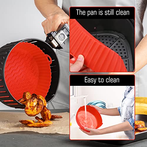 Kinggrand Kitchen 8.5 inch Air Fryer Silicone Liners Food Grade Safety Air Fryer Silicone Pot Reusable for Air Fryer Silicone Baking Tray Over 5QT (Red)