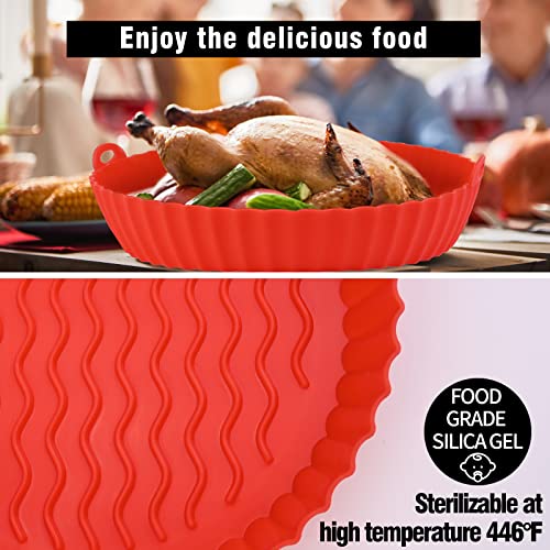 Kinggrand Kitchen 8.5 inch Air Fryer Silicone Liners Food Grade Safety Air Fryer Silicone Pot Reusable for Air Fryer Silicone Baking Tray Over 5QT (Red)