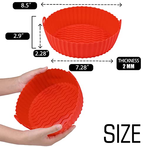 Kinggrand Kitchen 8.5 inch Air Fryer Silicone Liners Food Grade Safety Air Fryer Silicone Pot Reusable for Air Fryer Silicone Baking Tray Over 5QT (Red)