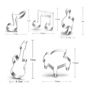 WOTOY Guitar, Piano,Musical Notes Sign Music Theme Biscuit Cookie Cutter 5 Piece Set - Stainless Steel