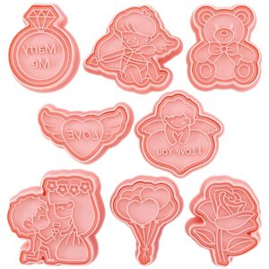 gadpiparty gadpiparty valentine's day cookie cutter set cookie stamp included 3d diamond ring cute bear love heart balloons,rose angel, romantic proposal cookie cutters for party baking decoration