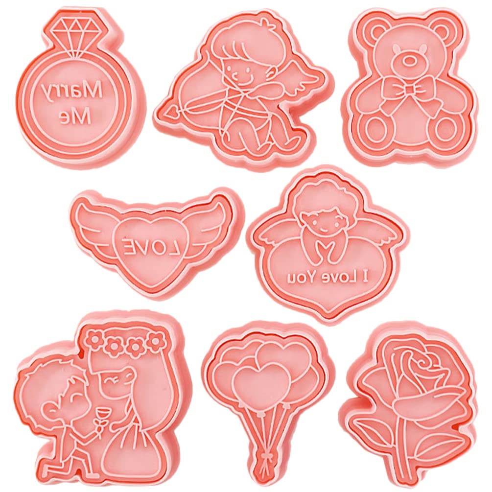 Gadpiparty Gadpiparty Valentine's Day Cookie Cutter Set Cookie Stamp Included 3D Diamond Ring Cute Bear Love Heart Balloons,Rose Angel, Romantic Proposal Cookie Cutters for Party Baking Decoration