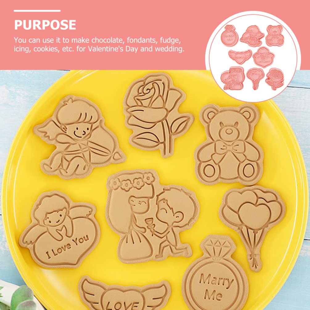 Gadpiparty Gadpiparty Valentine's Day Cookie Cutter Set Cookie Stamp Included 3D Diamond Ring Cute Bear Love Heart Balloons,Rose Angel, Romantic Proposal Cookie Cutters for Party Baking Decoration