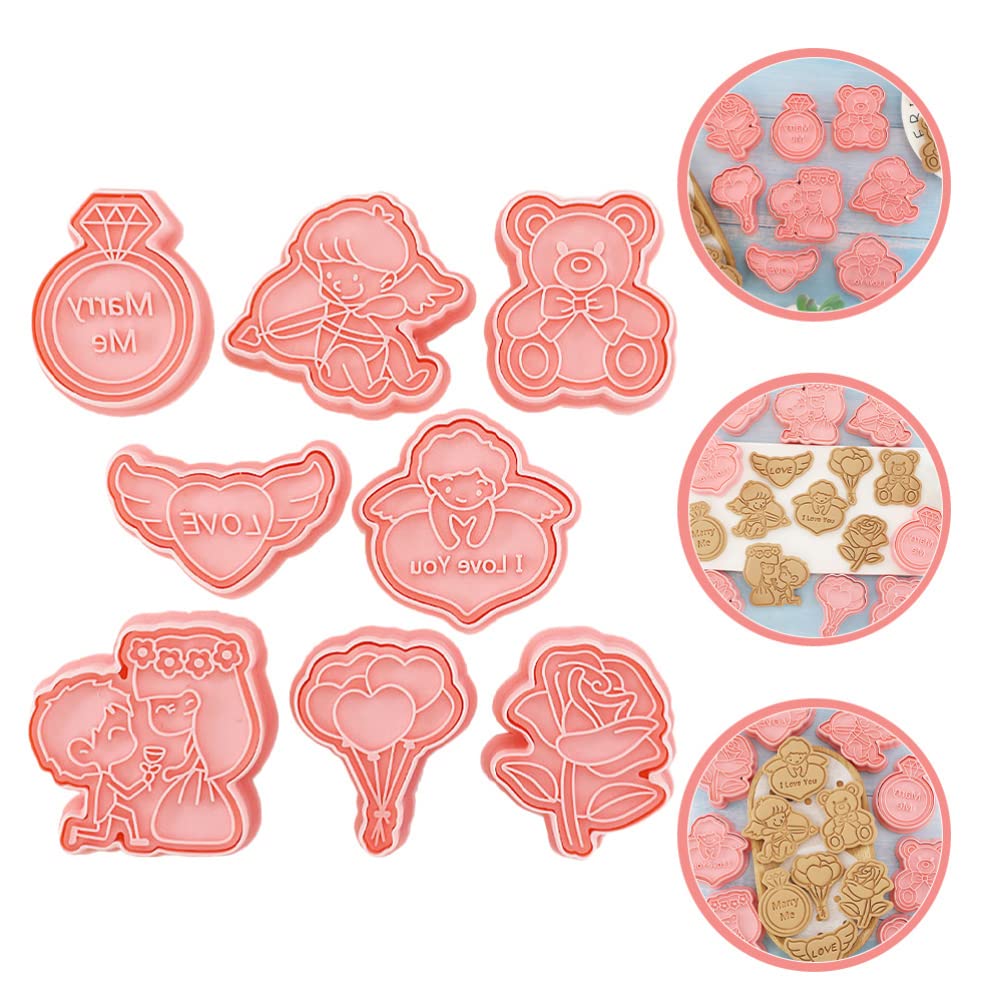 Gadpiparty Gadpiparty Valentine's Day Cookie Cutter Set Cookie Stamp Included 3D Diamond Ring Cute Bear Love Heart Balloons,Rose Angel, Romantic Proposal Cookie Cutters for Party Baking Decoration